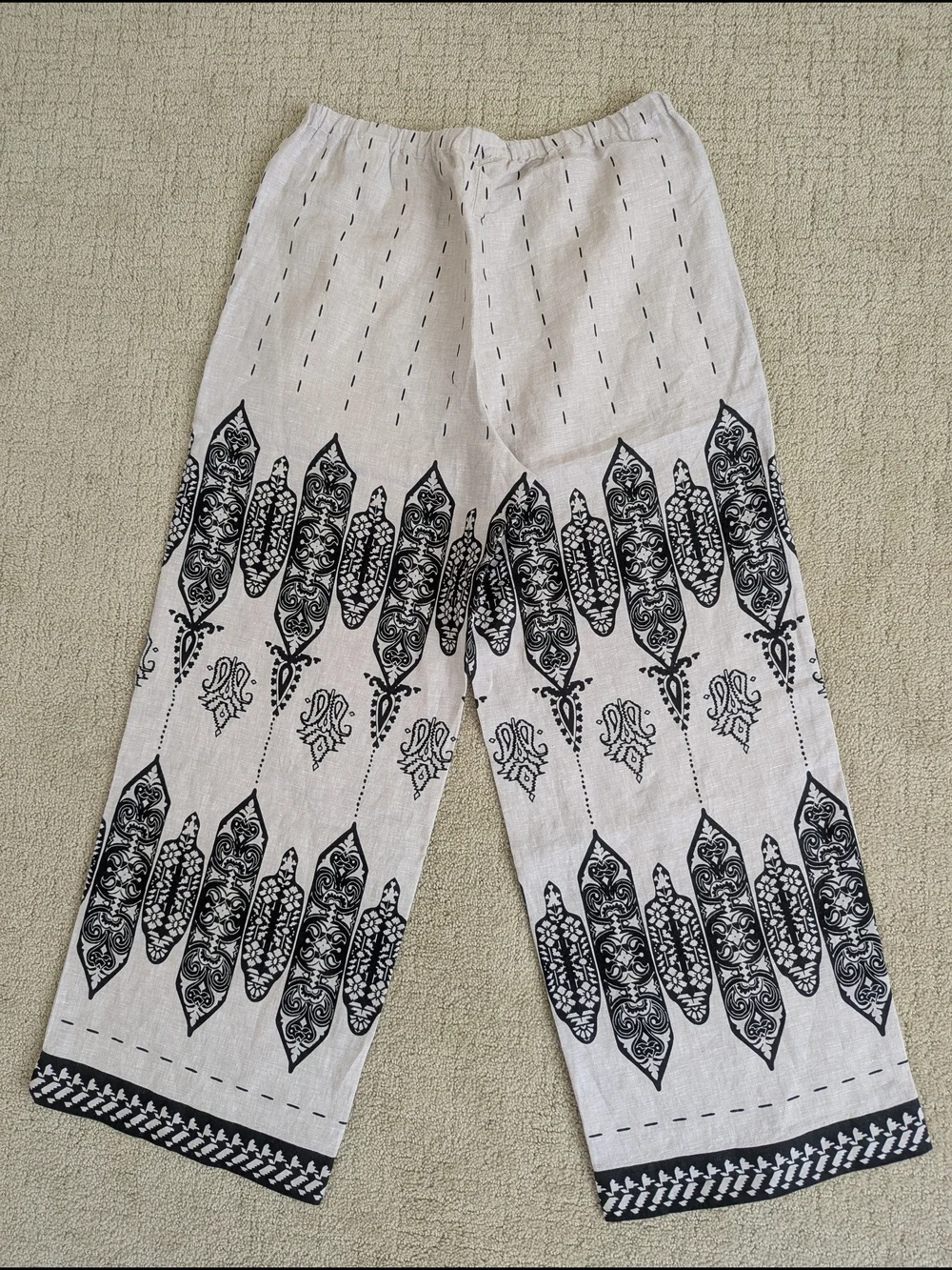 Banana Republic Wide Leg 100% Linen Pull On Pant M Petite Geometric Coastal Boho